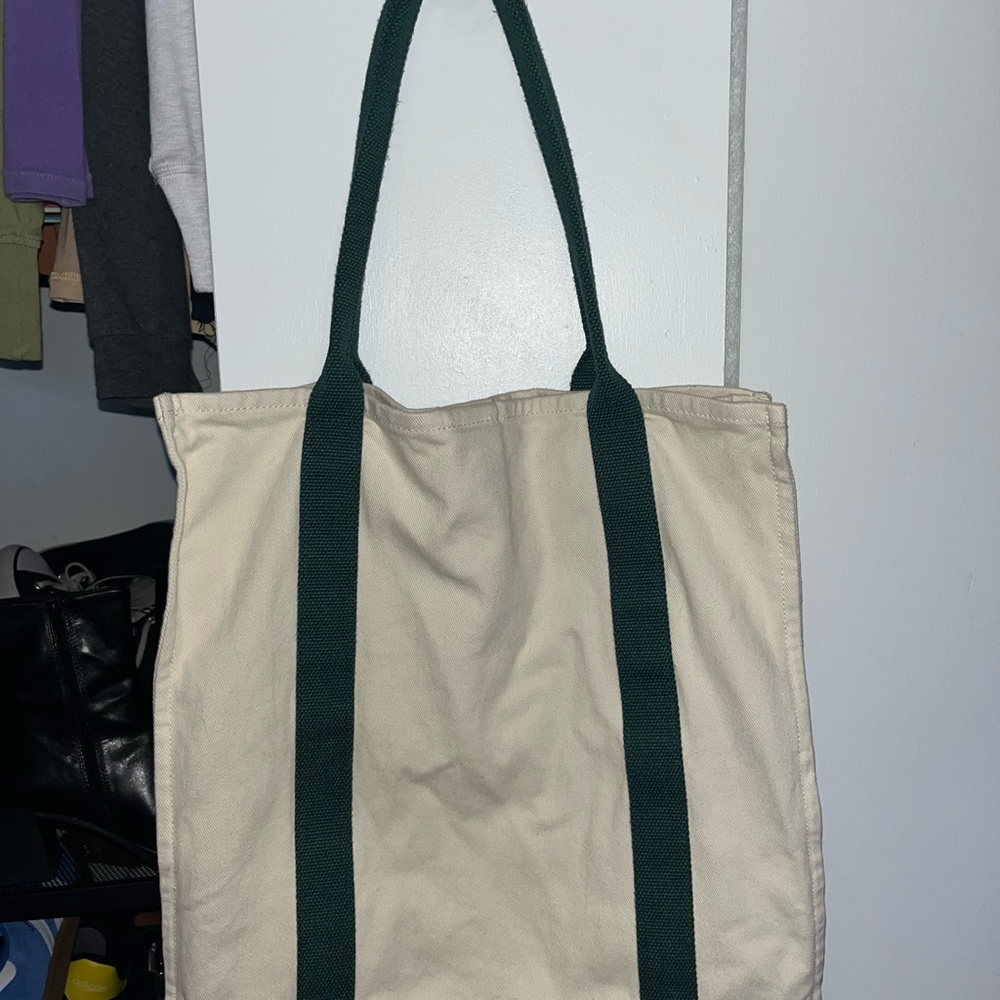 Brandy Melville Cream Tote with Green Straps